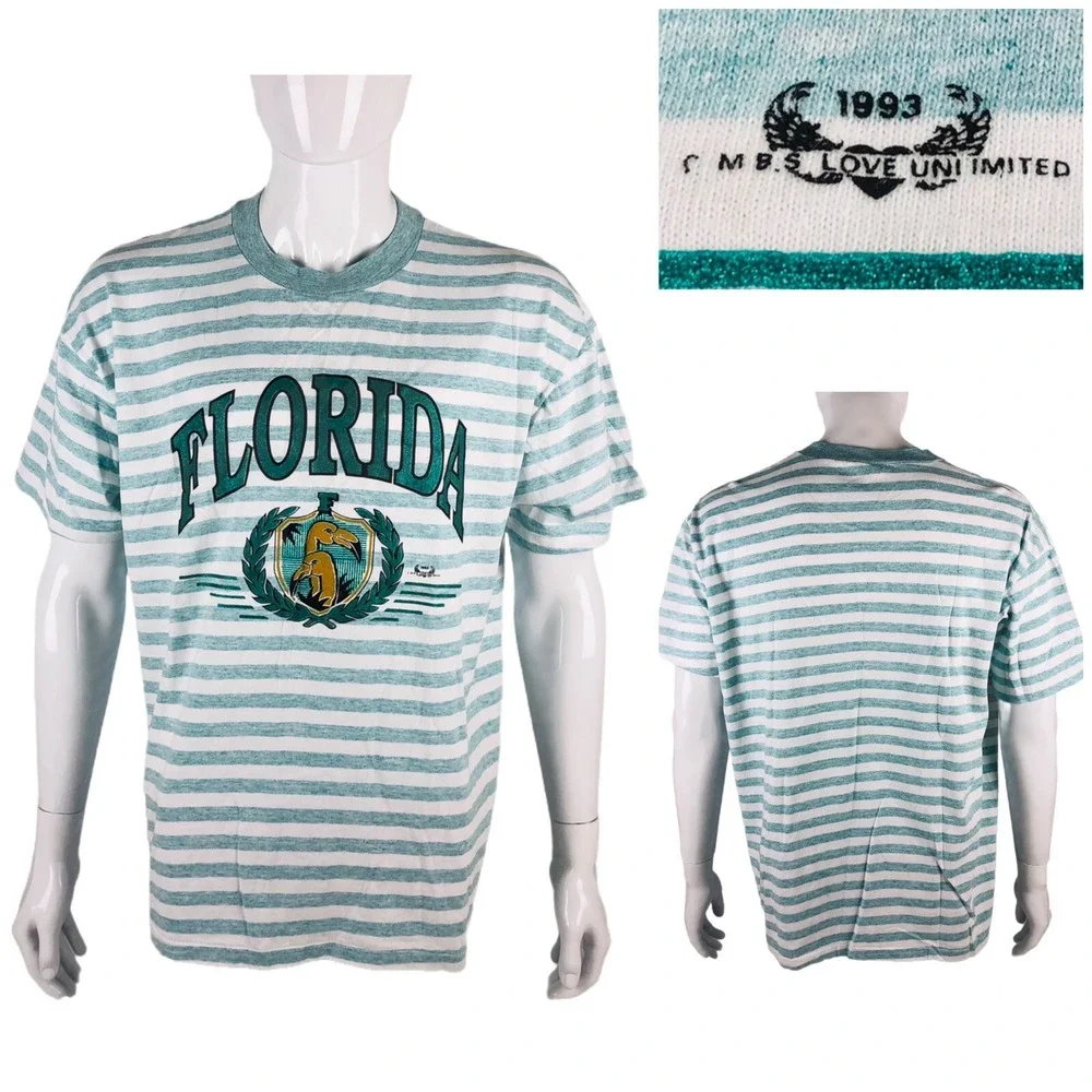 Vintage 1993 Florida Mens XL Shirt One Size Single Stitched Green Flamingo EUC